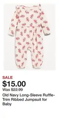 Old Navy Old Navy Long-Sleeve Ruffle-Trim Ribbed Jumpsuit for Baby offer
