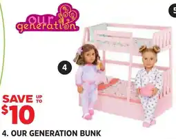 Canadian Tire Our generation bunk bed with accessories offer