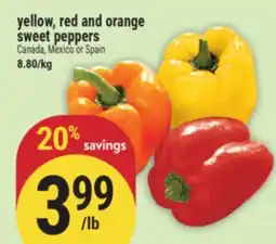 Marché Adonis Yellow, red and orange sweet peppers offer