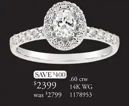 Charm Diamond Glacier Fire 14K White Gold Oval 0.60CTW Bridal Ring offer