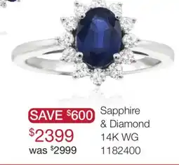 Charm Diamond 14K White Gold Sapphire & Diamond Ring offer