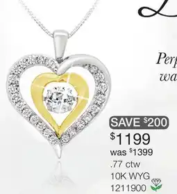 Charm Diamond 10K White & Yellow Gold Lab Grown 0.77CTW Dancing Diamond Heart Pendant offer