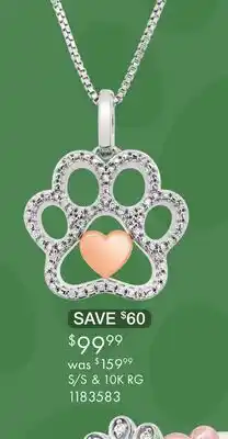 Charm Diamond Sterling Silver & 10K Rose Gold 0.03CTW Paw with Heart Pendant offer