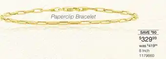 Charm Diamond 10K Yellow Gold 8 3.2mm Paper Clip Bracelet offer