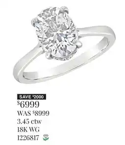 Charm Diamond Above Love Lab Grown 3.47CTW Oval Diamond Solitaire Ring in 18K White Gold offer
