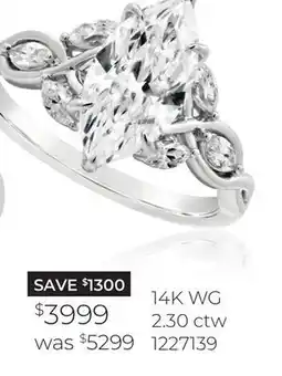 Charm Diamond New Brilliance Lab Grown 2.30CTW Marquise Diamond Bridal Ring in 14K White Gold offer