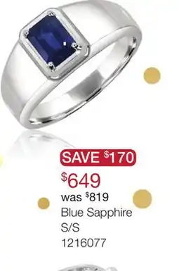 Charm Diamond Sterling Silver Blue Sapphire Men's Ring offer
