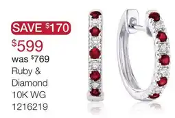 Charm Diamond 10K White Gold Ruby & Diamond Hoop Earrings offer