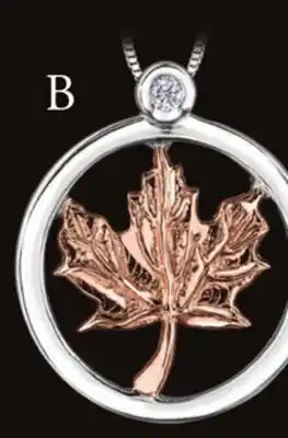 Charm Diamond Glacier Fire Sterling Silver 10K Rose Gold Maple Leaf Pendant offer