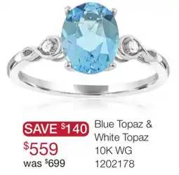 Charm Diamond 10K White Gold Swiss Blue Topaz and White Topaz Infinity Ring offer