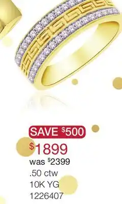 Charm Diamond 10K Yellow Gold 0.50CTW Diamond Greek Key Ring offer