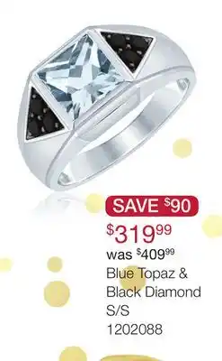 Charm Diamond Sterling Silver Blue Topaz and Black Diamond Ring offer