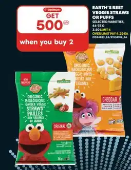 Real Canadian Superstore EARTH'S BEST VEGGIE STRAWS OR PUFFS, 44-78 G offer