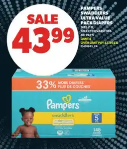 Real Canadian Superstore PAMPERS SWADDLERS ULTRA VALUE PACK DIAPERS, SIZE 2-8, 88-192'S offer