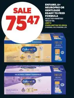 Real Canadian Superstore ENFAMIL A+ NEUROPRO OR GENTLEASE READY TO FEED FORMULA, 18X237 ML offer