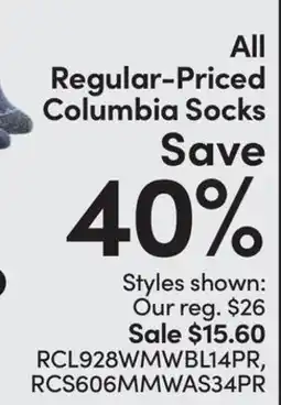 Mark's All Regular-Priced Columbia Socks offer