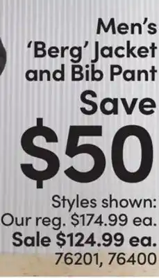 Mark's Men's'Berg' Jacket and Bib Pant offer