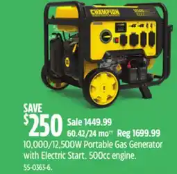 Canadian Tire Champion 10,000/12,500W Portable Gas Generator with Electric Start offer