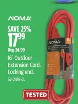 Canadian Tire NOMA 16´ Outdoor Extension Cord. Locking end offer