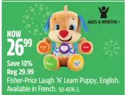 Canadian Tire Fisher-Price Laugh 'N' Learn Puppy, English. Available in French offer