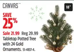 Canadian Tire Tabletop Potted Tree with 24 Gold Ornaments offer