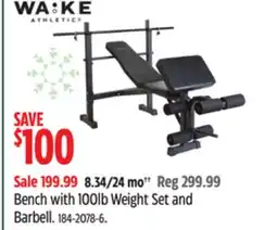 Canadian Tire Bench with 100lb Weight Set and Barbell offer