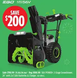 Canadian Tire EGO 56V POWER+ 2-Stage Snowblower, 24 with 2x7.5Ah Batteries & Charger offer