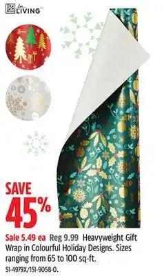 Canadian Tire Heavyweight Gift Wrap in Colourful Holiday Designs offer