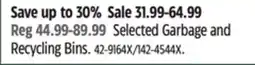 Canadian Tire Rubbermaid Selected Garbage and Recycling Bins offer