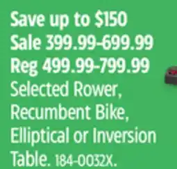 Canadian Tire Teeter Selected Rower, Recumbent Bike, Elliptical or Inversion Table offer