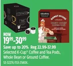 Canadian Tire Selected K-Cup Coffee and Tea Pods, Whole Bean or Ground Coffee offer