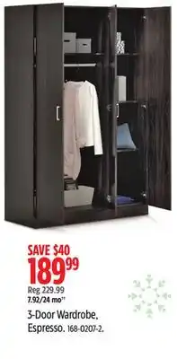 Canadian Tire SAUDER 3-Door Wardrobe, Espresso offer