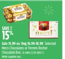 Canadian Tire Selected Merci Chocolates or Ferrero Rocher Chocolate Box offer
