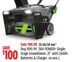 Canadian Tire EGO 56V POWER+Single Stage Snowblower, 21 with 2x4Ah Batteries & Charger offer
