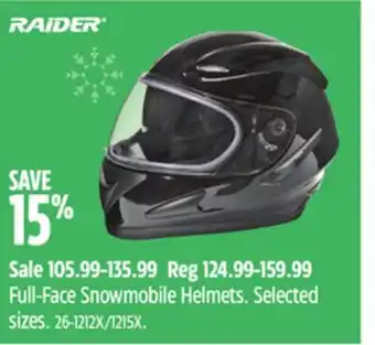 Canadian Tire Raider Full-Face Snowmobile Helmets offer