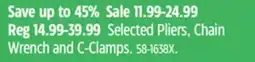Canadian Tire Selected Mastercraft Pliers, Chain Wrench and C-Clamps offer