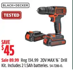 Canadian Tire Black + Decker 20V MAX 3⁄8˝ Drill Kit offer