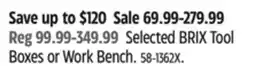 Canadian Tire Mastercraft Selected BRIX Tool Boxes or Work Bench offer