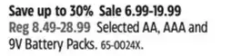 Canadian Tire Duracell Selected AA, AAA and 9V Battery Packs offer