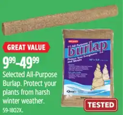 Canadian Tire Selected All-Purpose Burlap Protect your plants from harsh winter weather offer