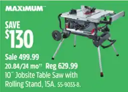 Canadian Tire MAXIMUM 10˝ Jobsite Table Saw with Rolling Stand offer