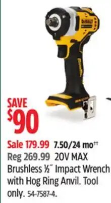 Canadian Tire Dewalt 20V MAX Brushless 1⁄2 Impact Wrench with Hog Ring Anvil offer