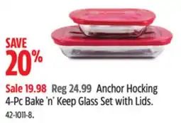 Canadian Tire Anchor Hocking 4-Pc Bake 'n' Keep Glass Set with Lids offer
