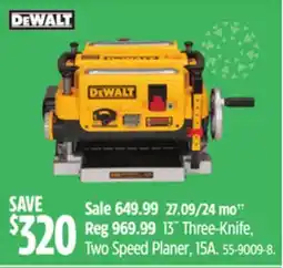Canadian Tire DEWALT 13˝ Three-Knife, Two Speed Planer, 15A offer