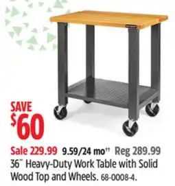 Canadian Tire 36˝ Heavy-Duty Work Table with Solid Wood Top and Wheels offer