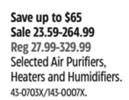 Canadian Tire Honeywell Selected Air Purifiers, Heaters and Humidifiers offer