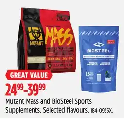 Canadian Tire Mutant Mass and BioSteel Sports Supplements offer