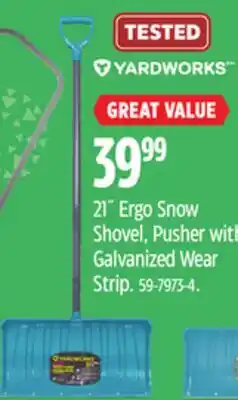 Canadian Tire Yardworks 21˝ Ergo Snow Shovel, Pusher with Galvanized Wear Strip offer