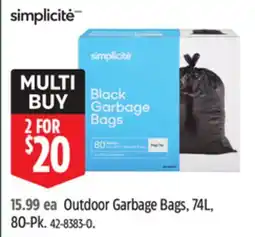 Canadian Tire simplicité Outdoor Garbage Bags offer