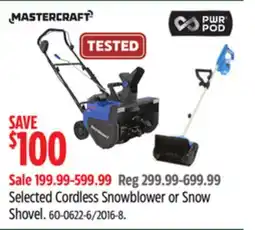 Canadian Tire Mastercraft Selected Cordless Snowblower or Snow Shove offer